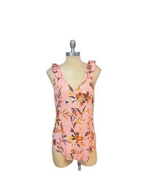 White House Black Market WHBM Pink Floral Top with shoulder Ties Small